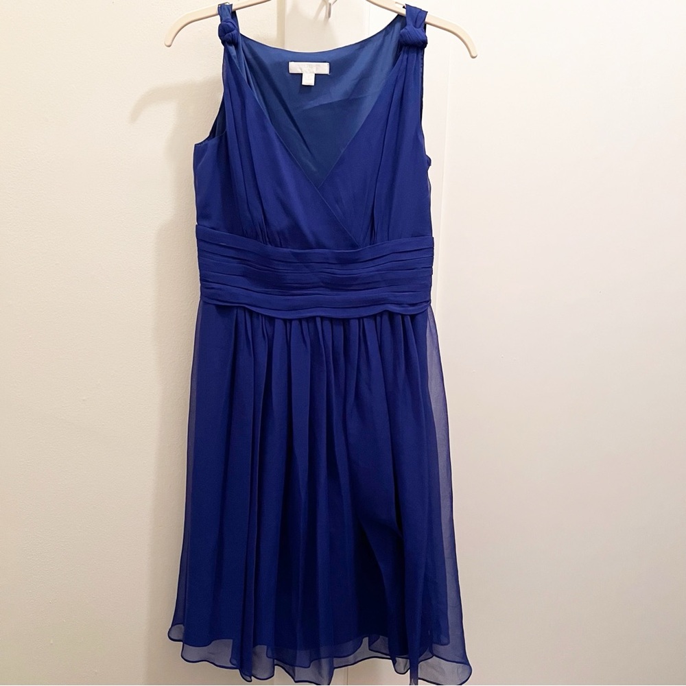 Ann Taylor Blue Silk Shoulder Knot Dress